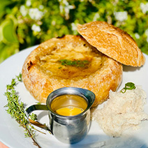 french onion soup in bread bowl